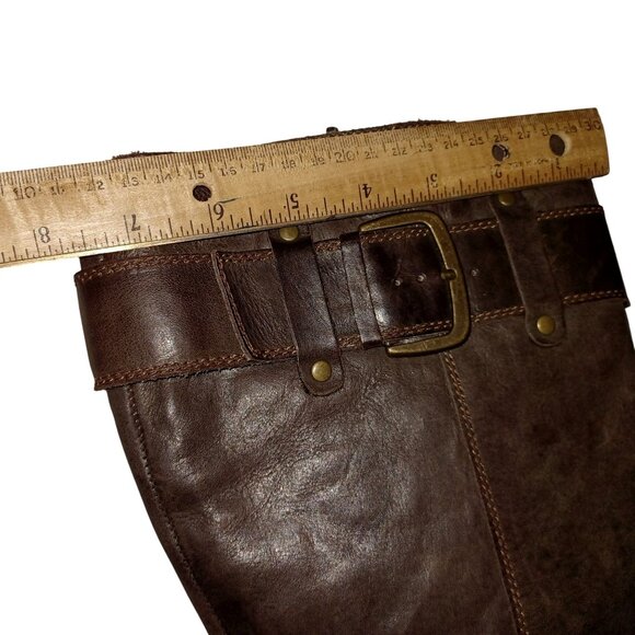 B.O.C. Brown Leather Buckle Zip Chunky Block Wedge Heel Boots Womens Size 9 - Picture 13 of 15